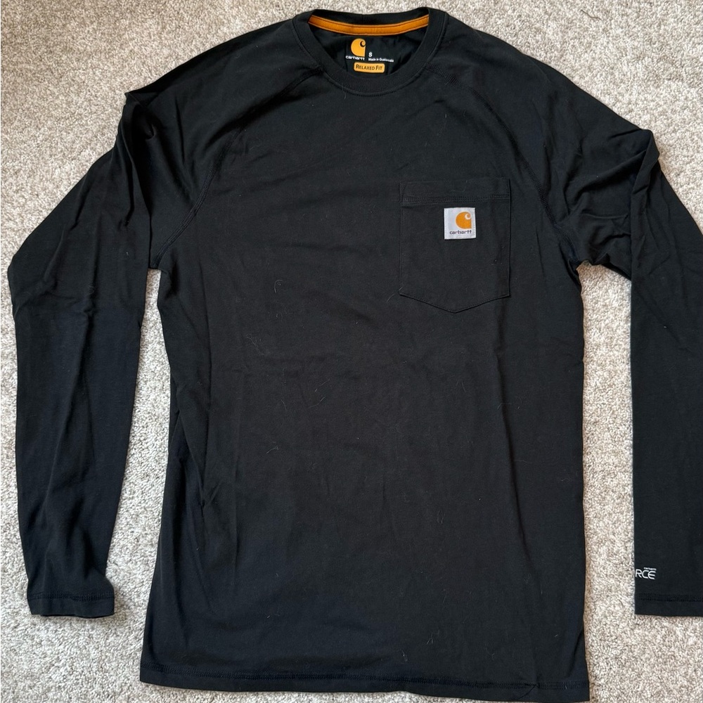 Carhartt Black Long-Sleeve Pocket Tee with Logo Patch